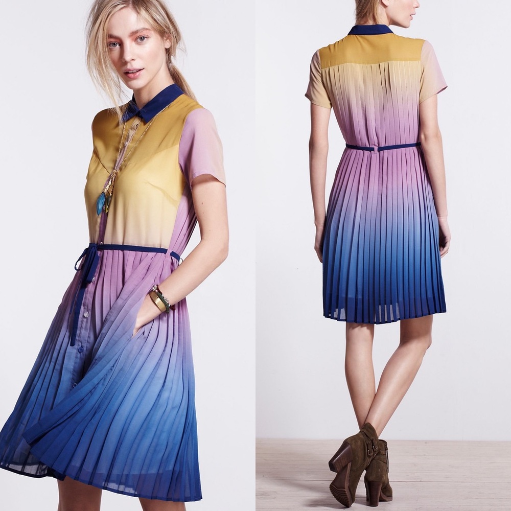 Anthropologie Ombre Pleated Shirtdress size 10